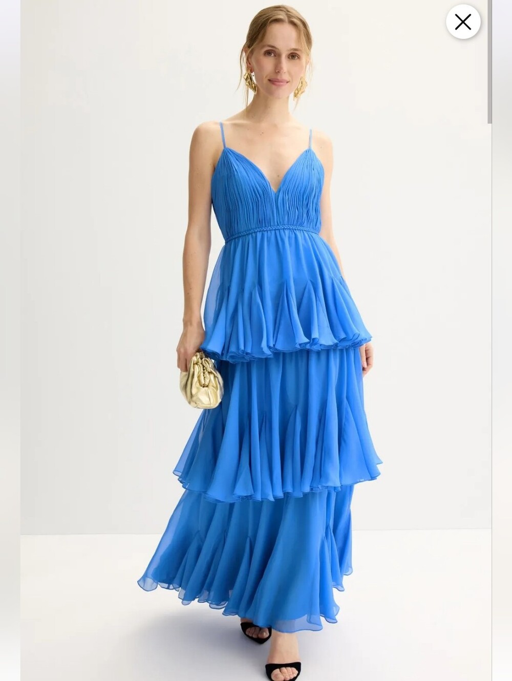 LEENA FOR MAC DUGGAL THIN STRAPPED TIERED CHIFFON GOWN SIZE 0 MSRP $498